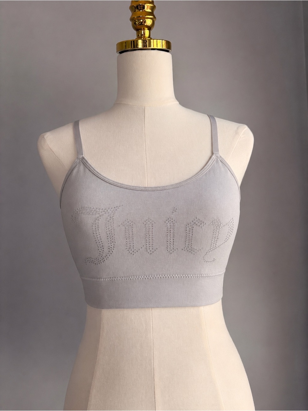 Y2K Juicy Couture Light Gray Rhinestone Logo Cropped Tank